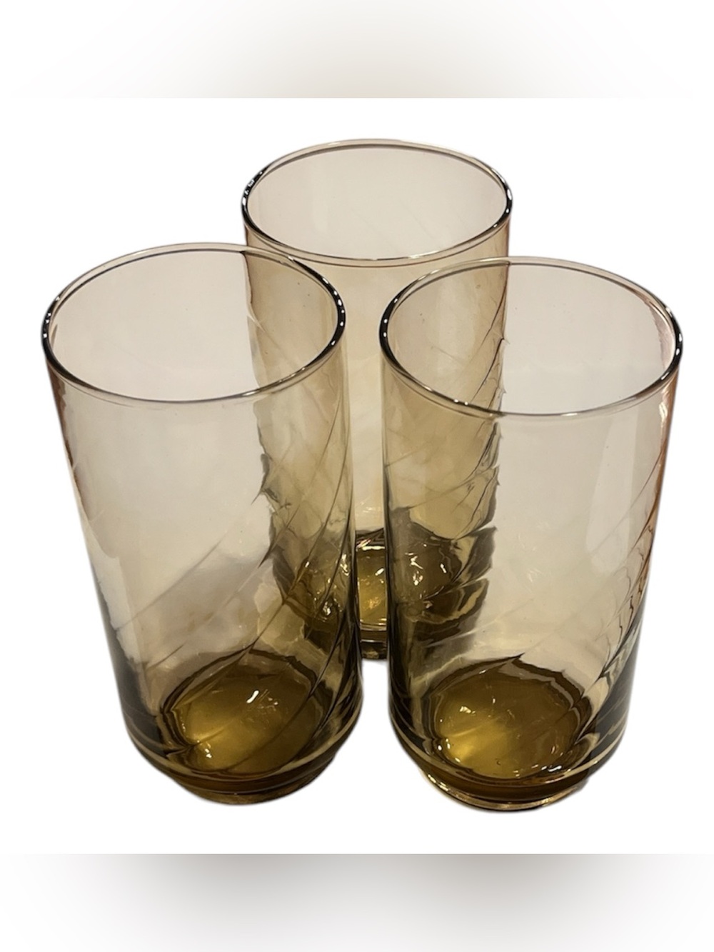 Vintage Libbey Tawny Brown Optic Swirl Glass Tumblers 6 3/4” Set Of 3